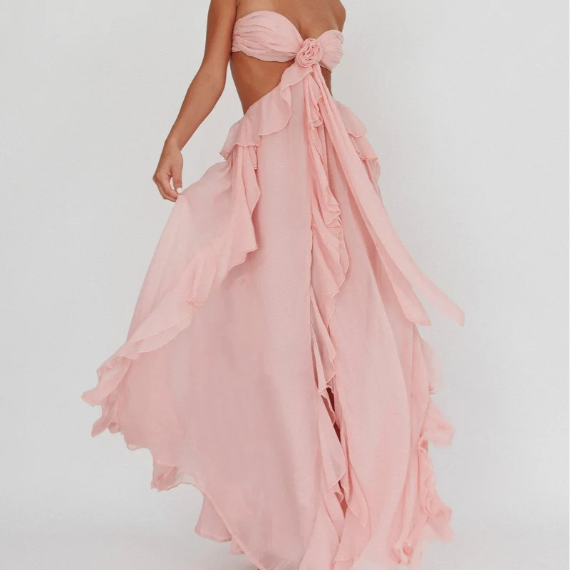Maxi Dress Backless Sleeveless (Green , Pink)